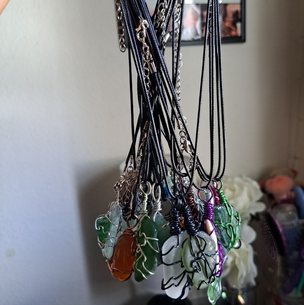 Crystal Necklaces Sea Glass Necklaces Bundle Lot Of 4. *NEW Handmade Jewelry
